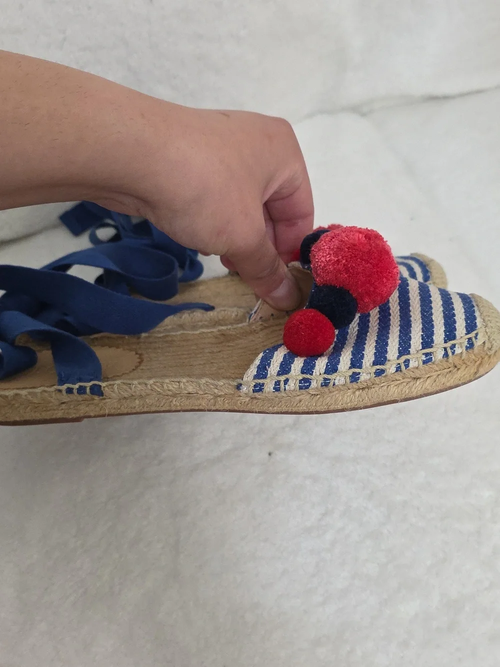 NEW J. Crew Ankle-Wrap Pom Poms Espadrilles Sandals Sz 6